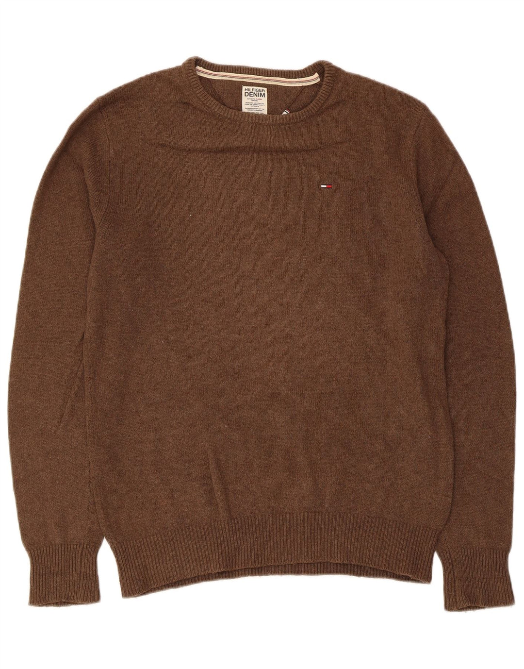 Tommy Hilfiger Pull à col rond pour homme Petit coton marron