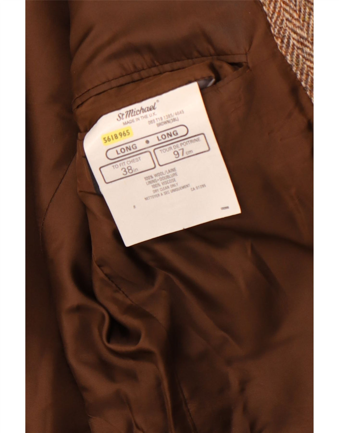 ST MICHAEL Veste Blazer 2 Boutons Homme UK 38 Laine à Chevrons Marron Moyen
