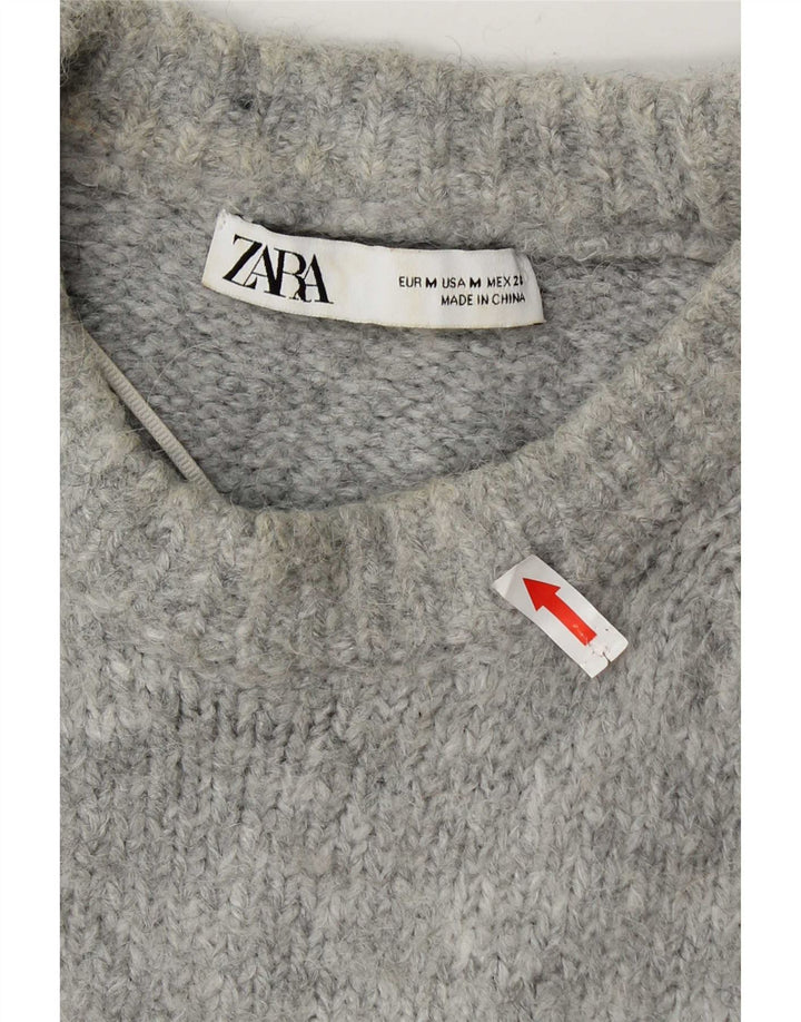 Zara Pull surdimensionné à col rond pour femme UK 14 Acrylique gris moyen