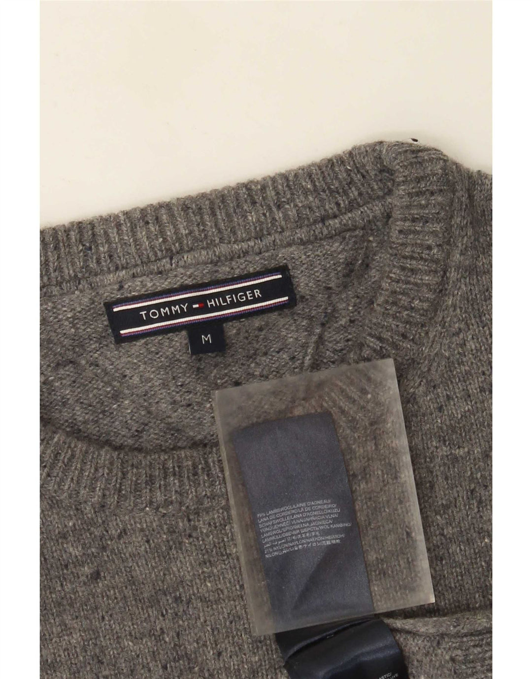 Tommy Hilfiger Pull col rond homme gris moyen en laine d'agneau mouchetée