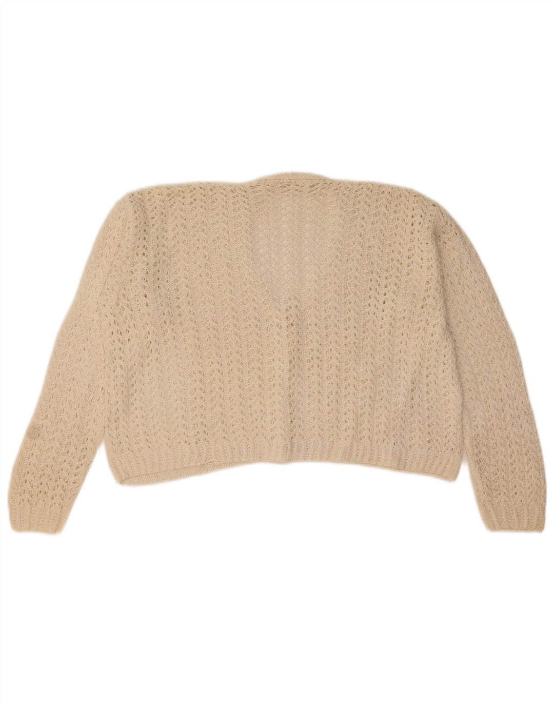 vintage Femmes Crop Cardigan Pull UK 14 Moyen Blanc