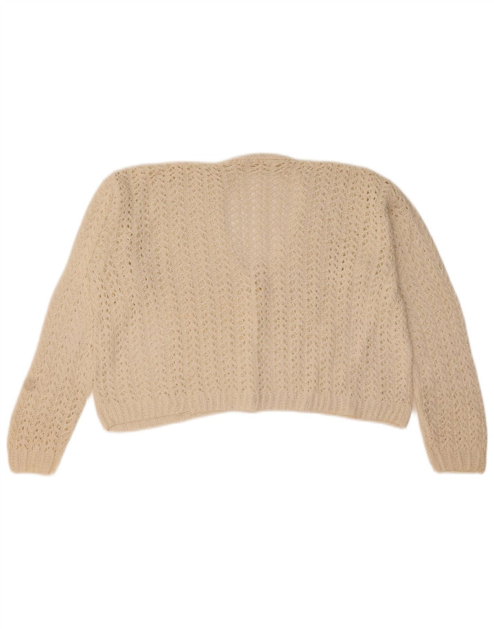 vintage Femmes Crop Cardigan Pull UK 14 Moyen Blanc