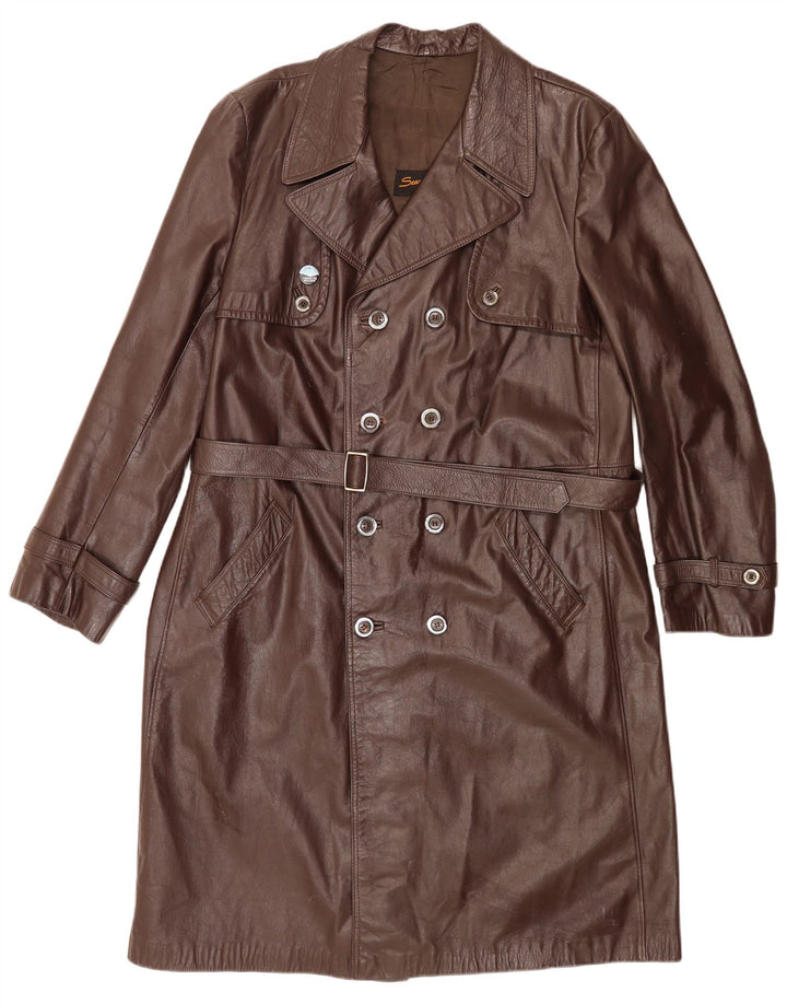 Manteau Double Boutonnage En Cuir Vintage Pour Homme IT 56 2XL Marron Classique