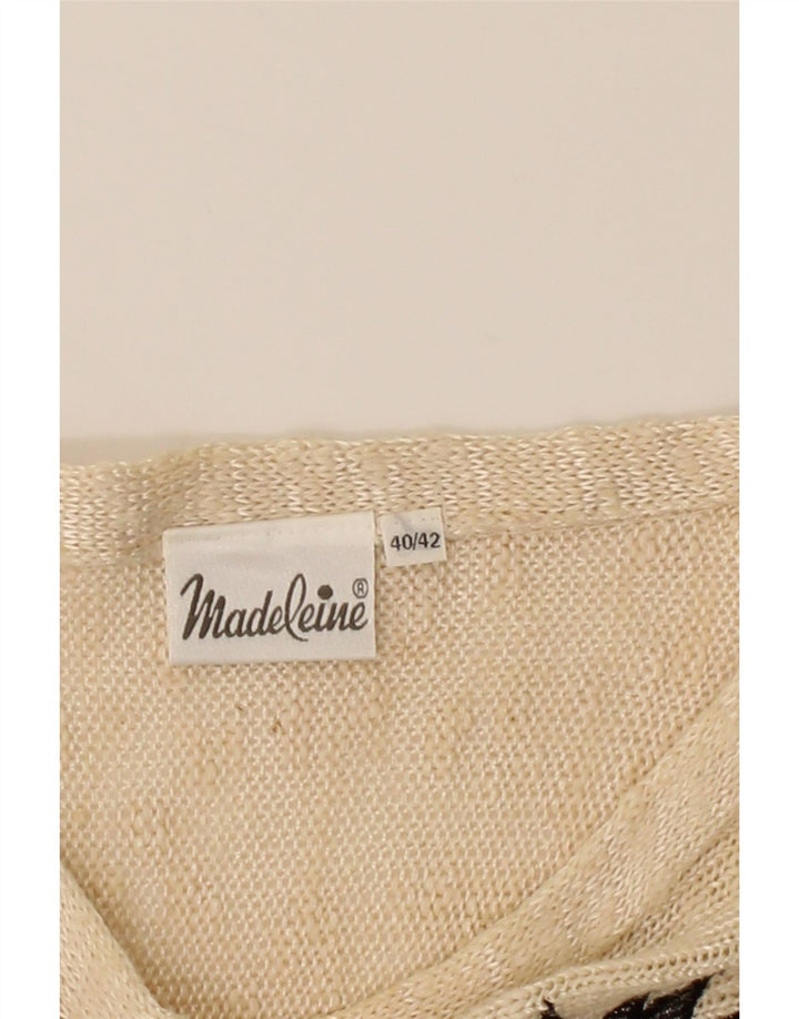 MADELEINE Womens Graphic Boat Neck Jumper Sweater EU 40/42 Medium Beige Vintage Madeleine and Second-Hand Madeleine from Messina Hembry 