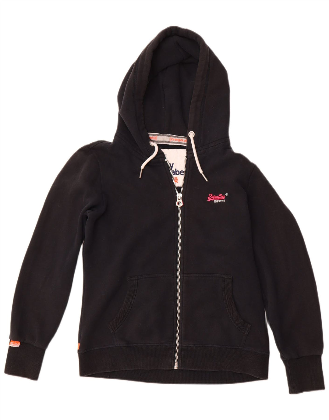 SUPERDRY Pull à capuche zippé pour femme UK 16 Large Bleu Marine Coton