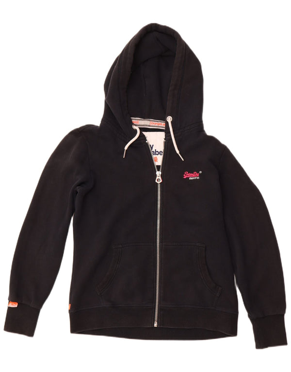 SUPERDRY Pull à capuche zippé pour femme UK 16 Large Bleu Marine Coton