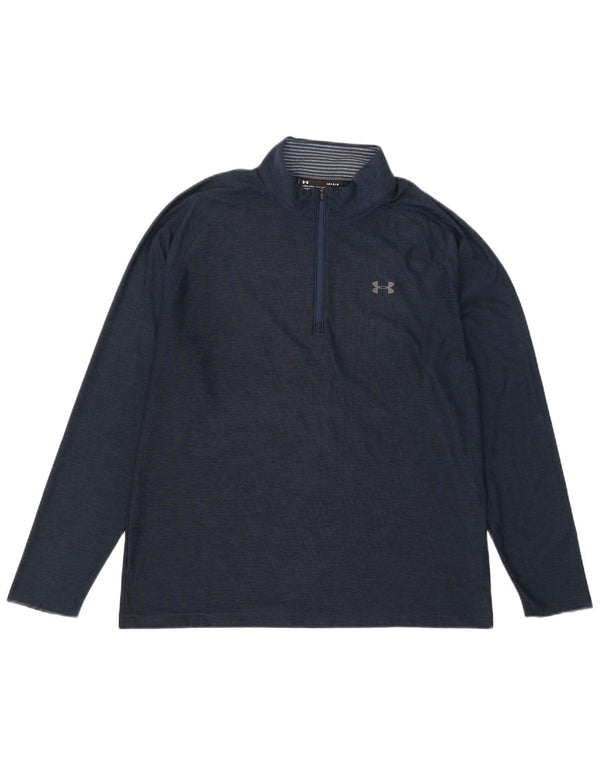 Under Armour Mens Zip Neck Pullover Tracksuit Top Large Navy Blue Flecked