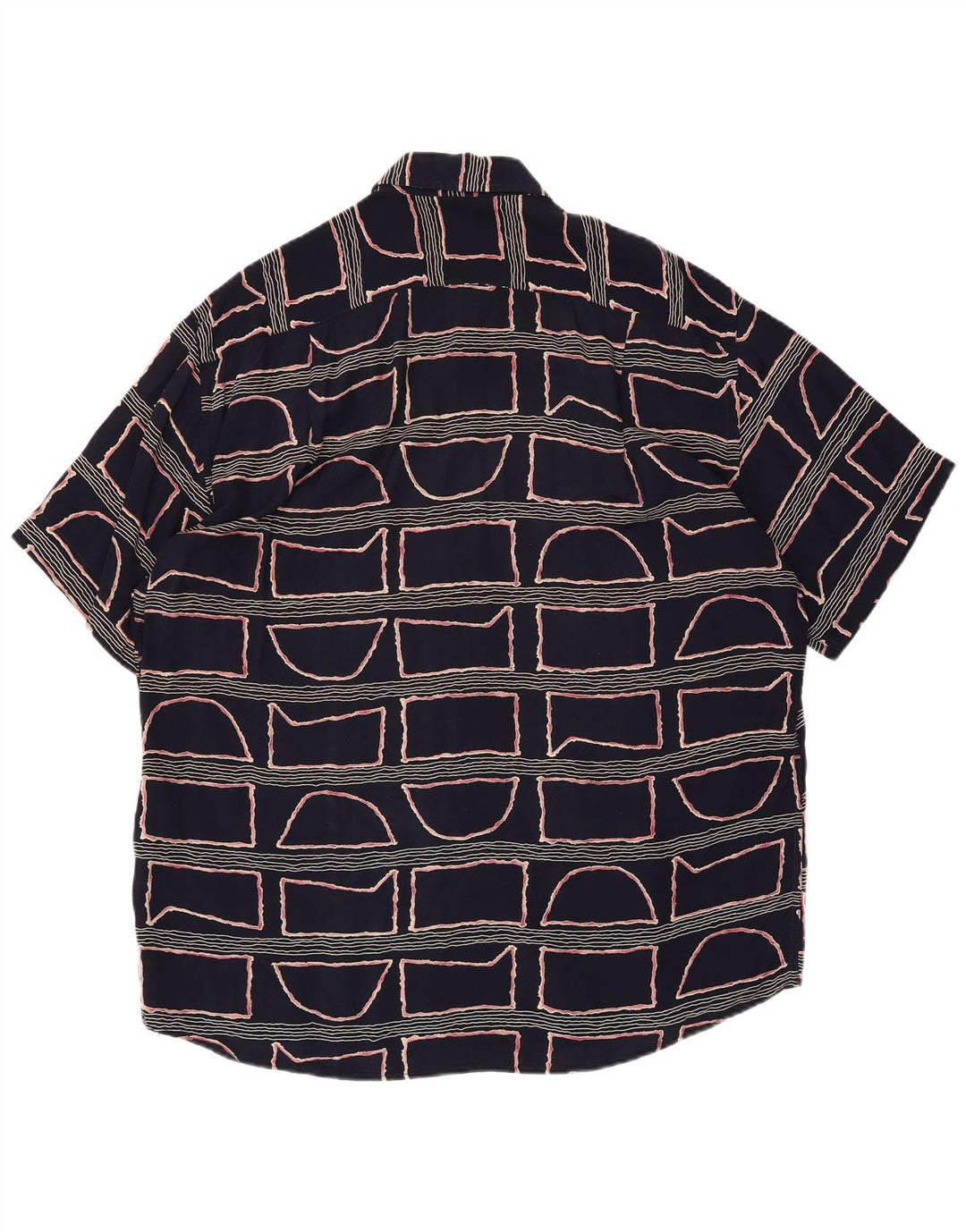 Navigare Chemise à manches courtes pour homme en viscose géométrique bleu marine