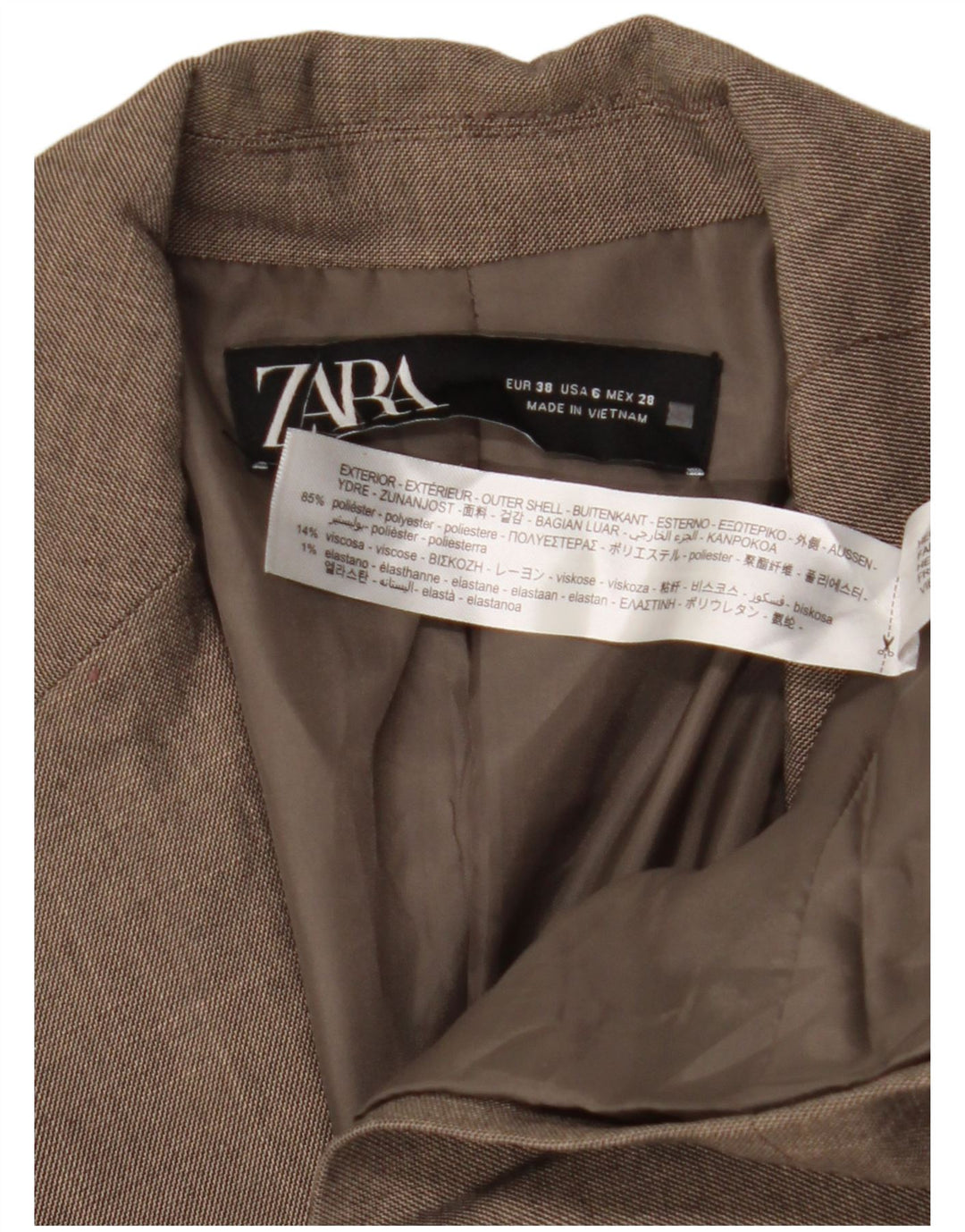 ZARA Femme 1 Bouton Blazer Veste EU 38 Petit Marron Polyester