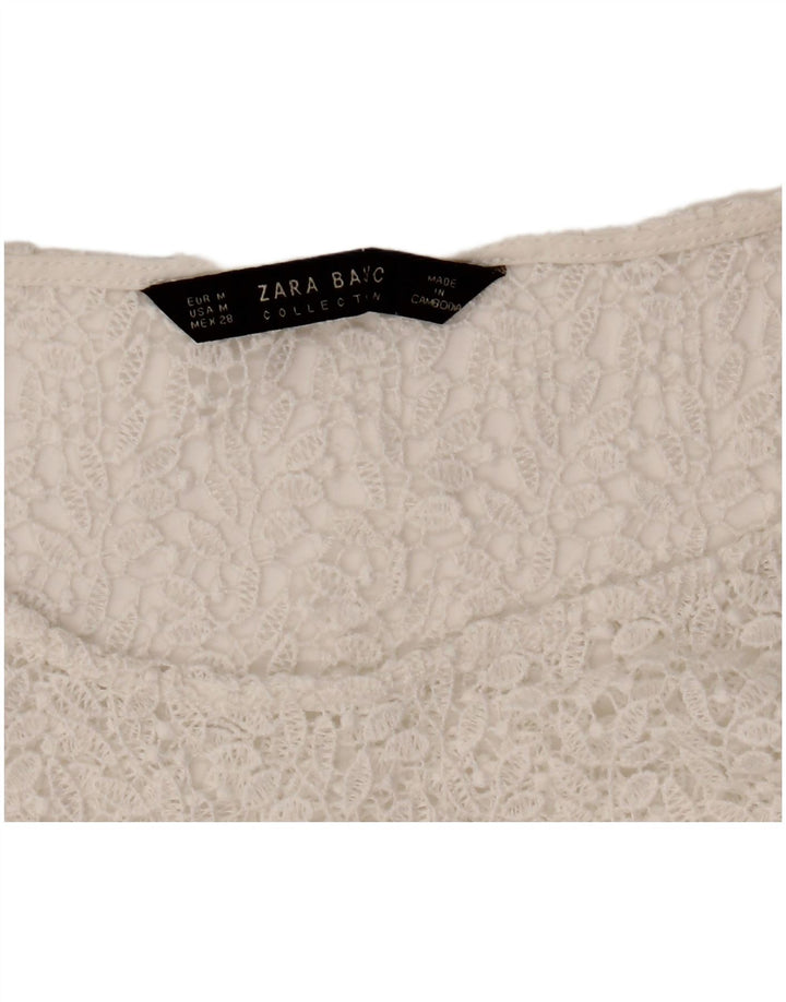 ZARA Womens Crop Blouse Top UK 12 Moyen Blanc Floral