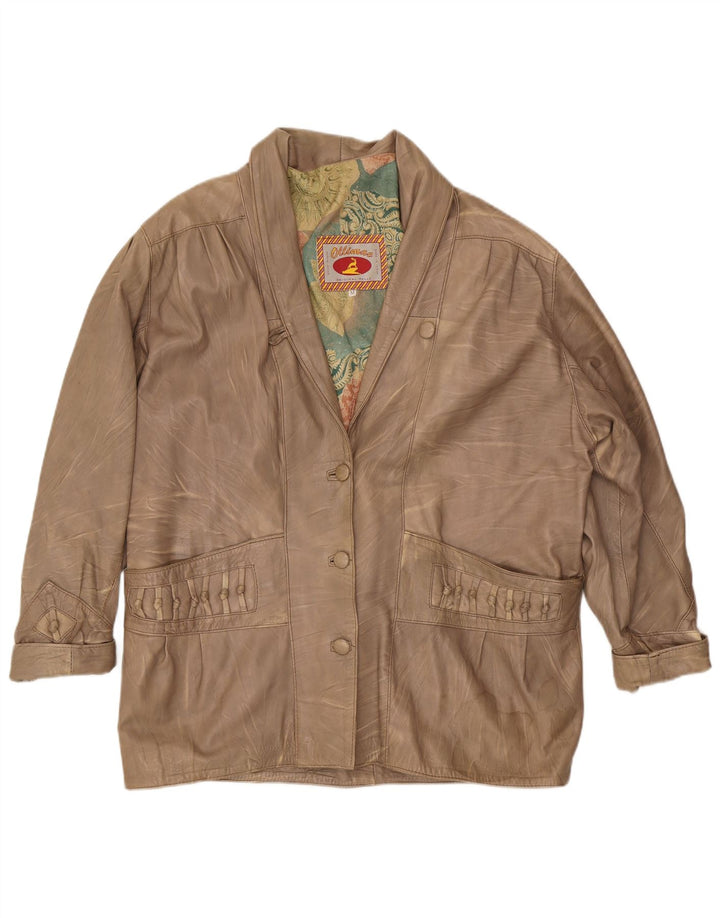 Veste en cuir femme vintage UK 14 Cuir Beige Moyen