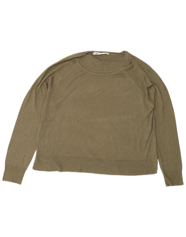 Zara Pull à col rond coupe régulière pour femme UK 12 Vert moyen