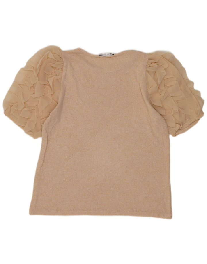 Zara Femme Chemisier Top UK 12 Beige Moyen