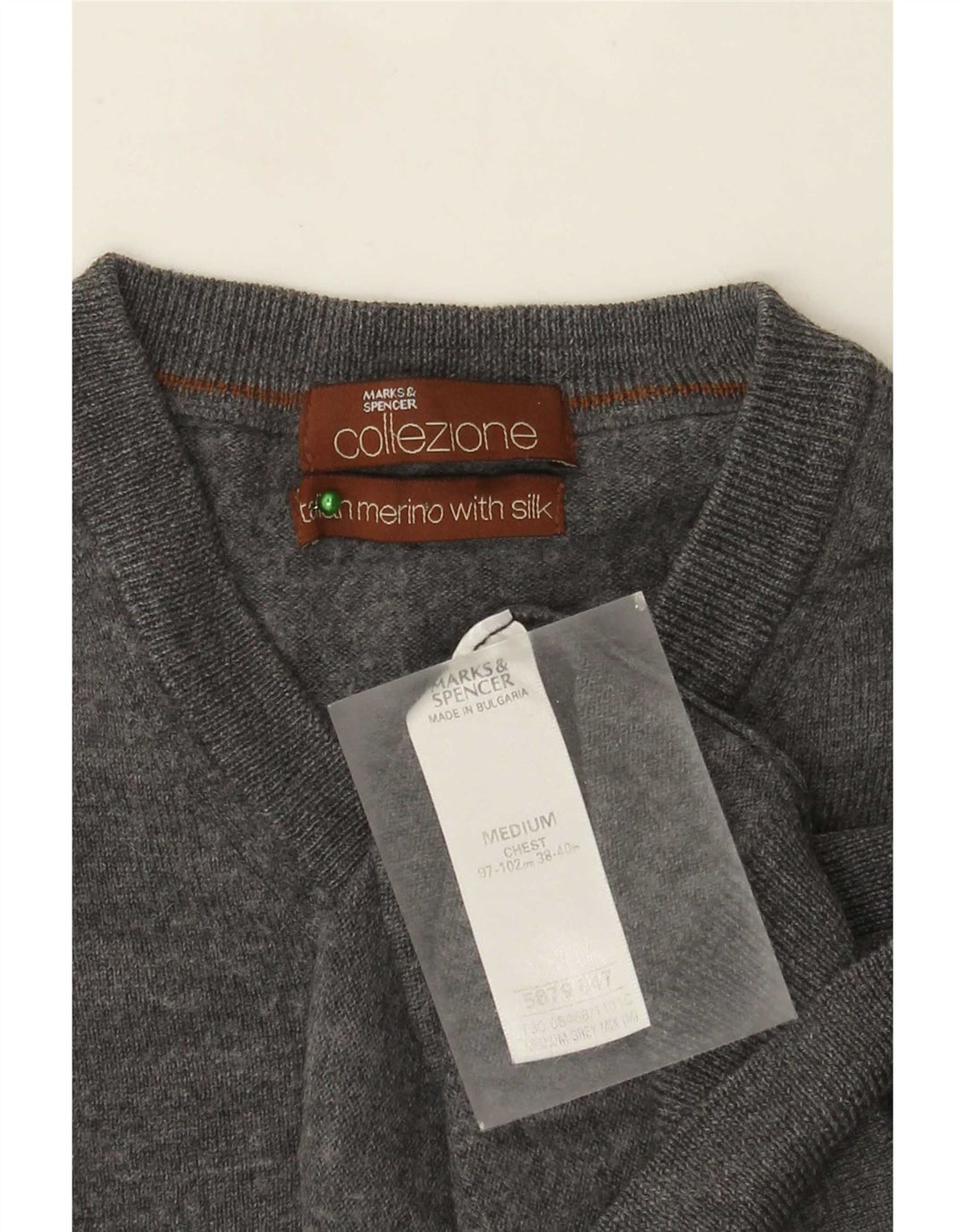 Marks & Spencer Pull Col V Homme Gris Moyen Laine Mérinos