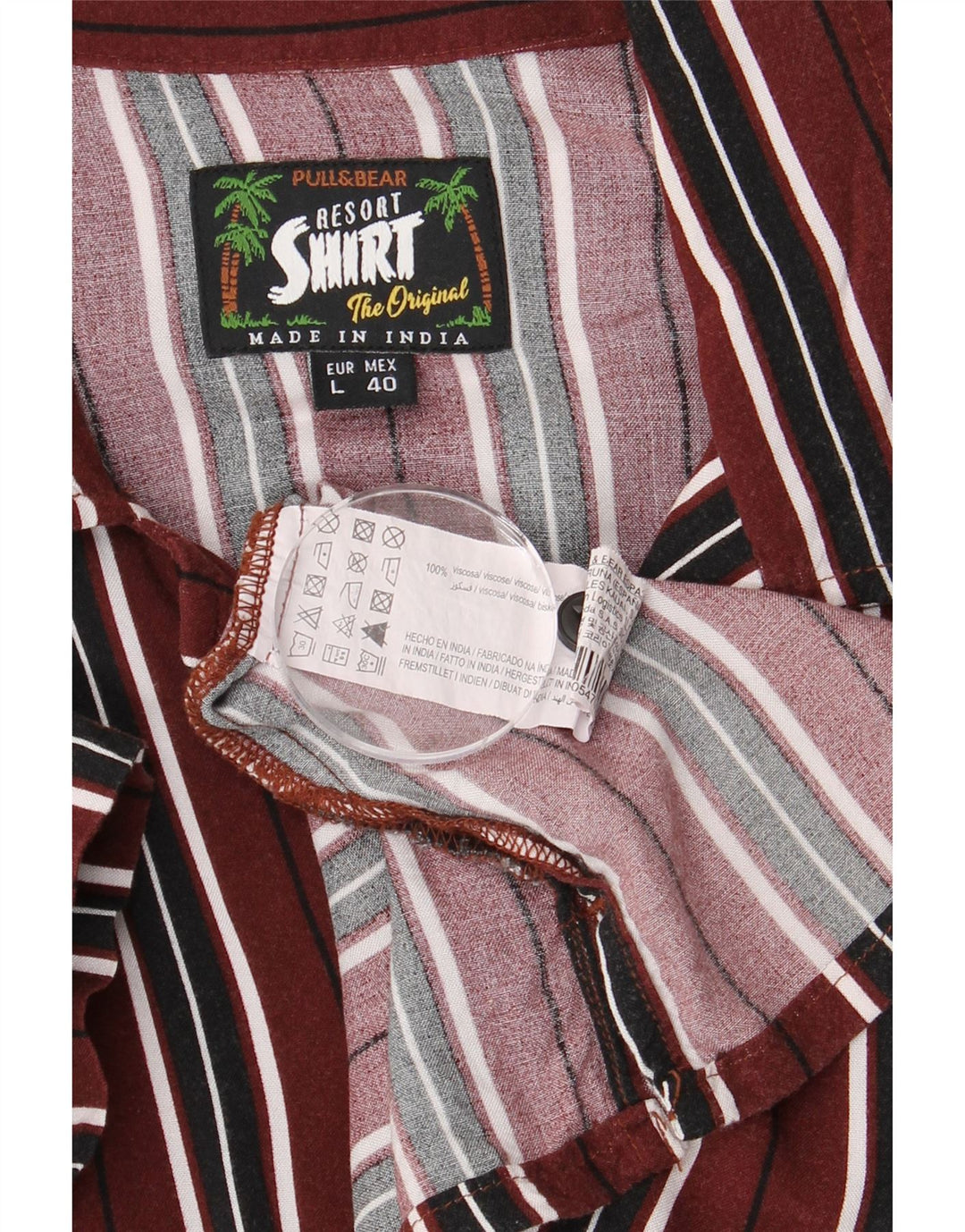 Pull & Bear Chemise à manches courtes pour homme en viscose rayée bordeaux