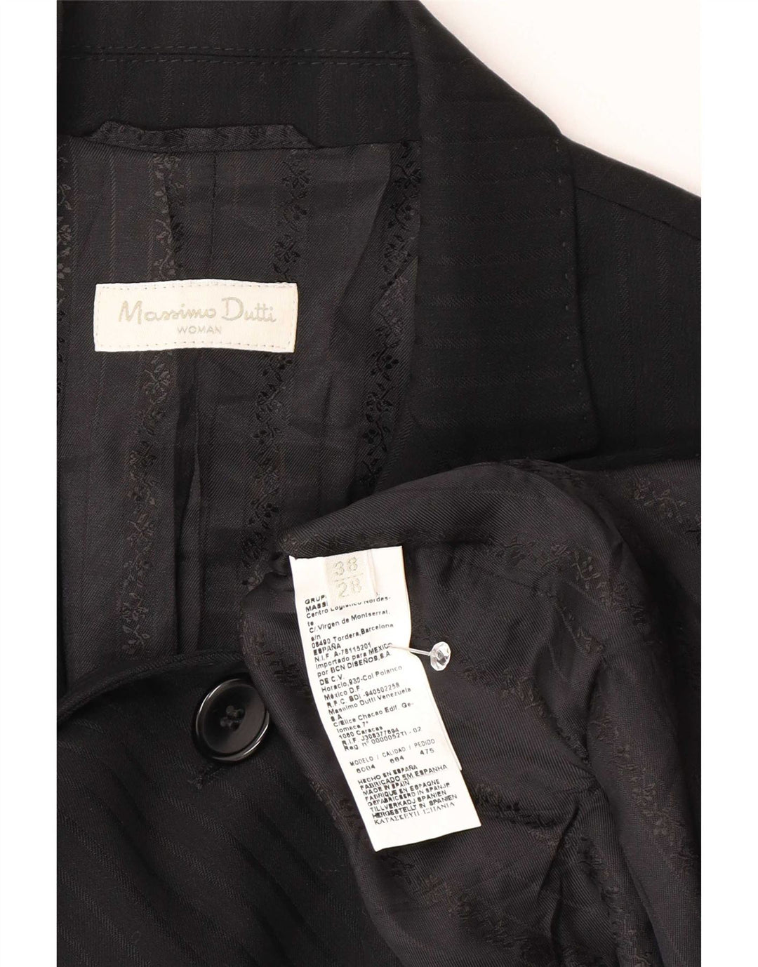 Massimo Dutti Veste Blazer 2 Boutons Femme EU 38 Petite Rayure Noire