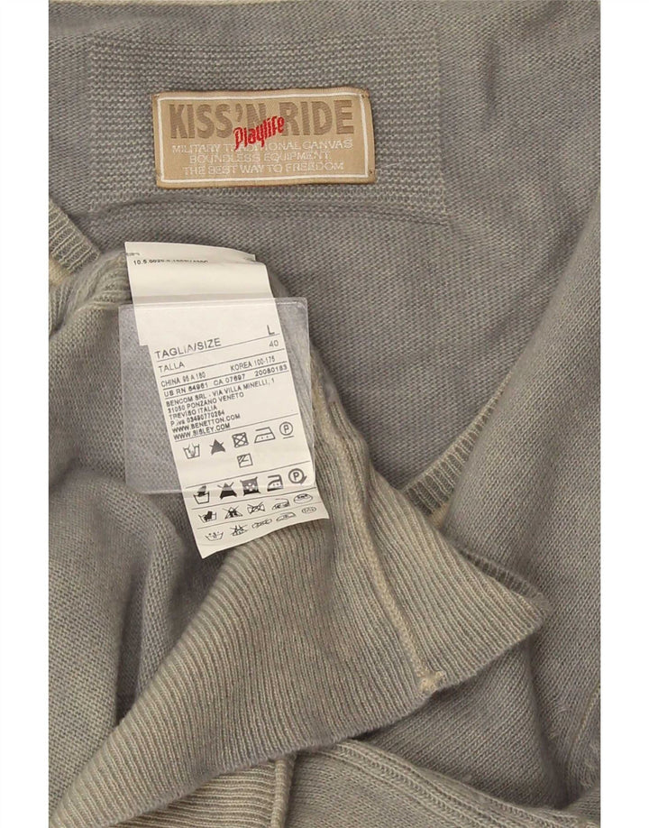 Playlife Pull col V pour Homme en Laine Grise Large