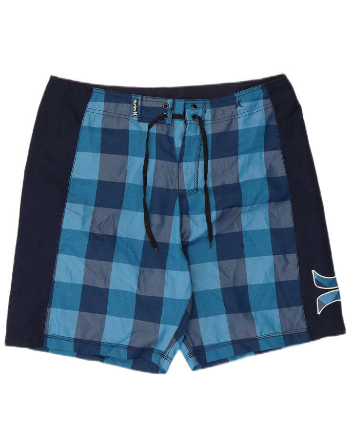 Hurley Short de bain graphique pour homme en polyester à carreaux bleus