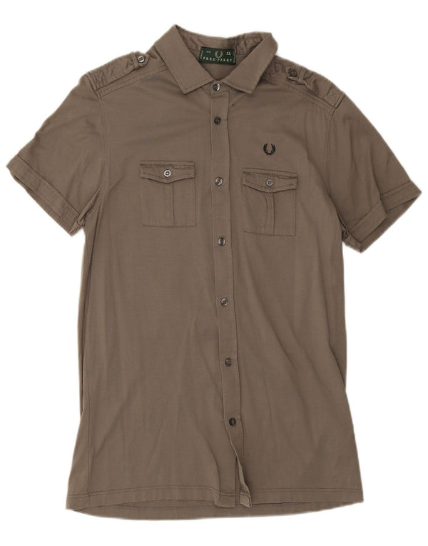 Fred Perry Chemise militaire à manches courtes pour homme XL en coton gris