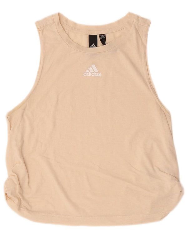 Adidas Womens Crop Graphic T-Shirt Top UK 10 Petit Coton Beige