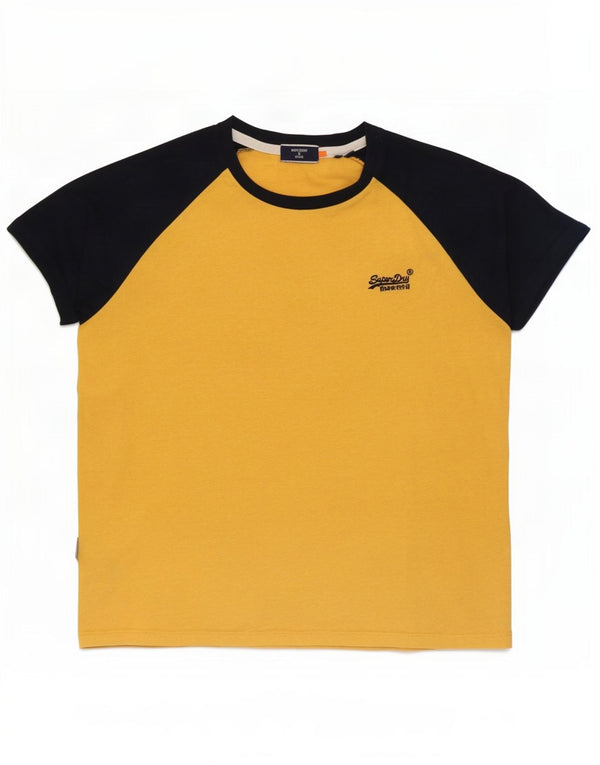 Superdry Homme T-Shirt Top Large Jaune Colourblock Coton