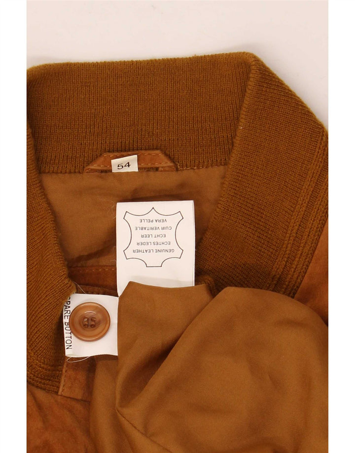 vintage Mens Suede Bomber Jacket IT 54 2XL Cuir Marron