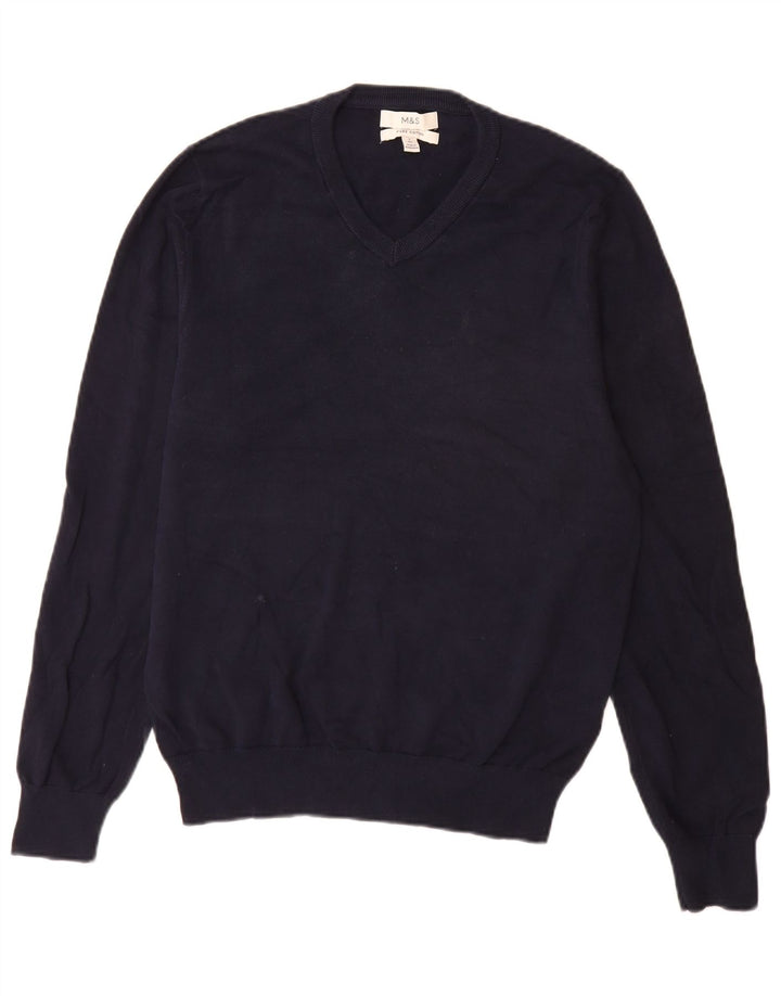 Marks & Spencer Pull col V pour homme en coton bleu marine Taille S