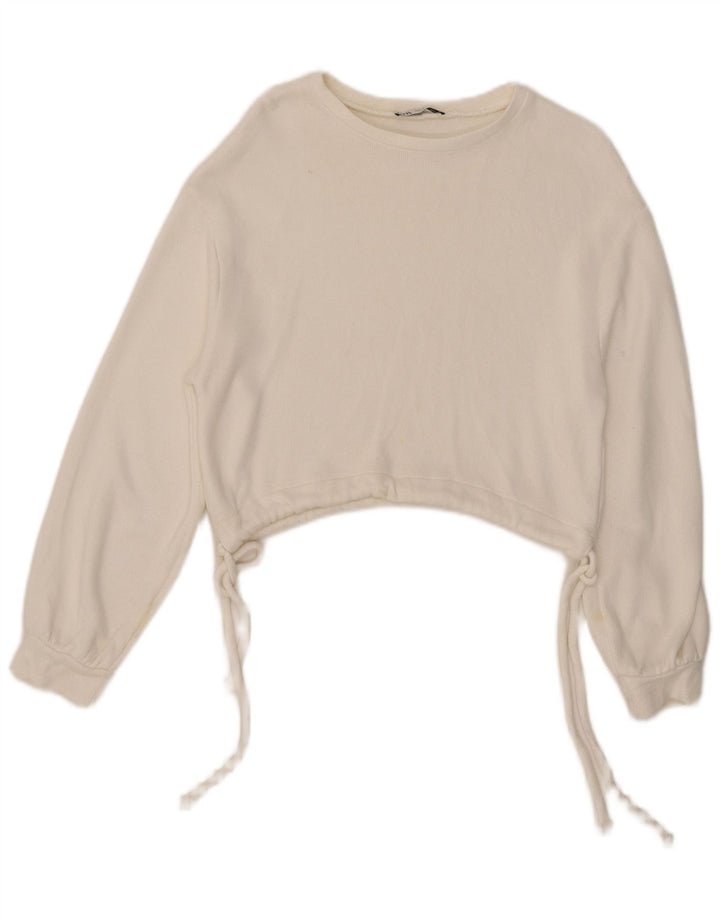 Zara Womens Crop Sweatshirt Jumper UK 10 Petit Blanc