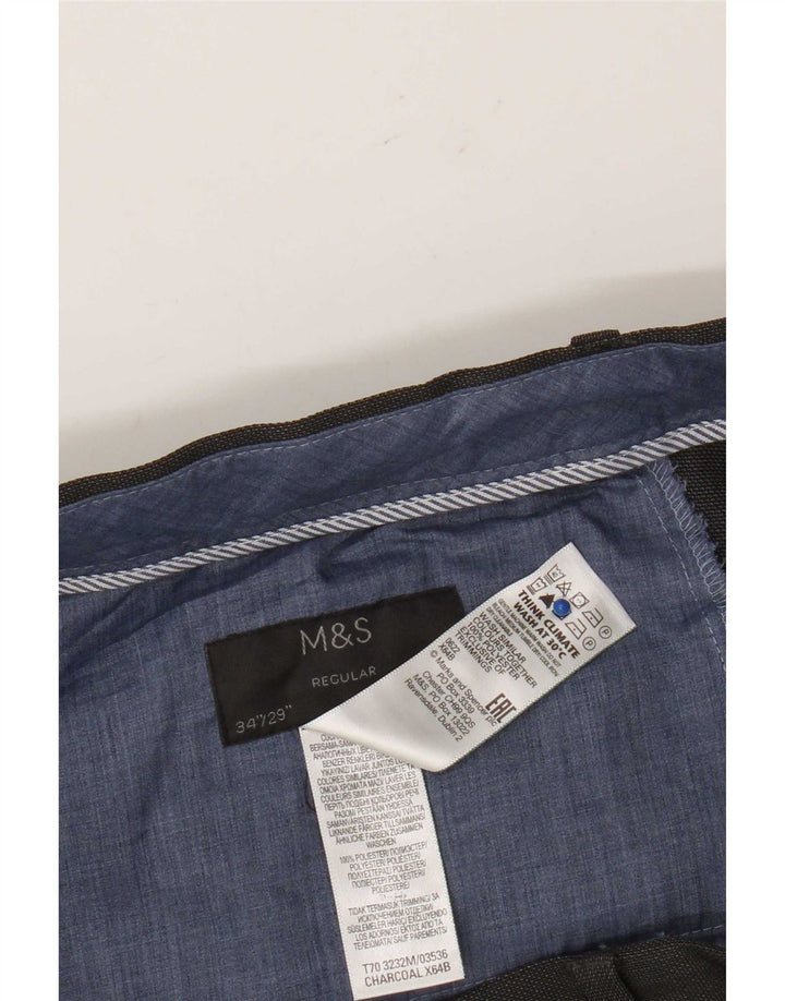 Marks & Spencer Pantalon de Costume Regular Homme W34 L29 Gris Polyester