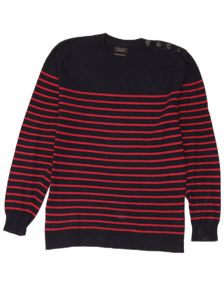 Zara Pull à col rond en coton rayé bleu marine moyen pour homme