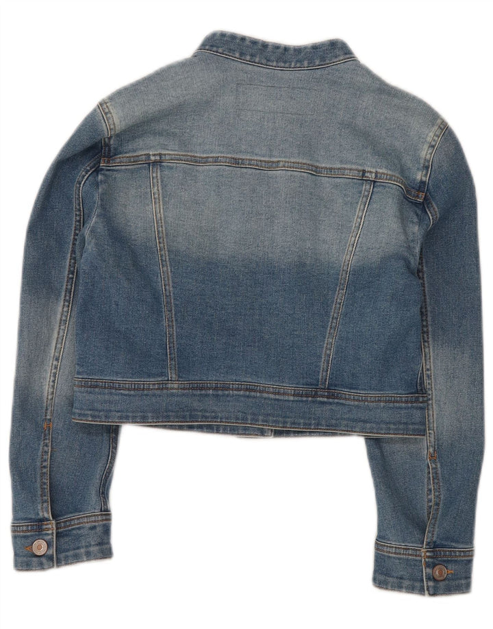 BENETTON Veste en jean courte pour femme UK 10 Petit coton bleu