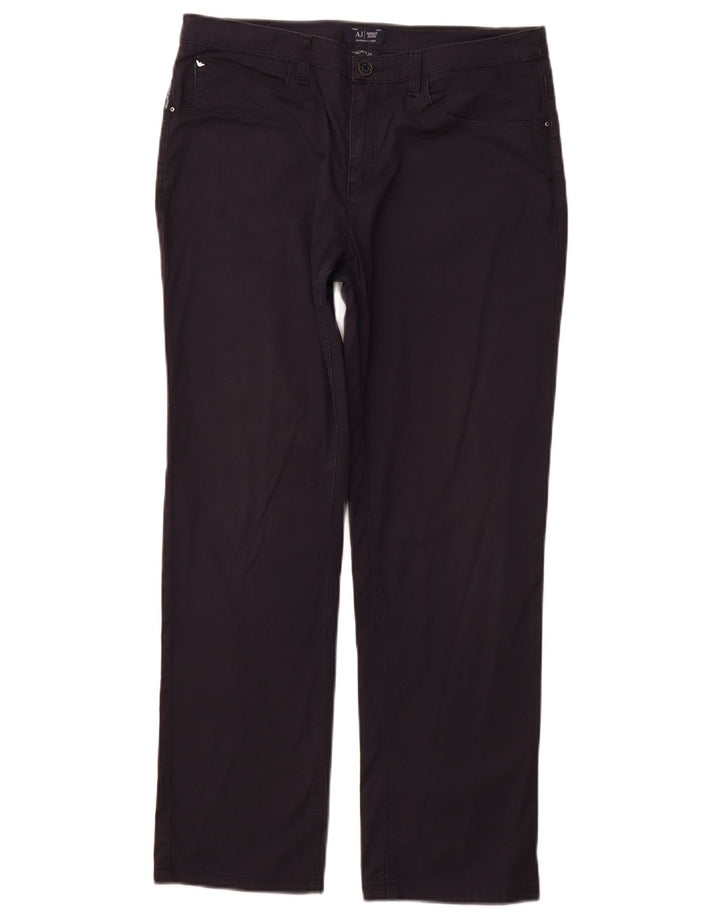 ARMANI Femme Magnolia Pantalon Droit Décontracté W31 L28 Bleu Marine Coton