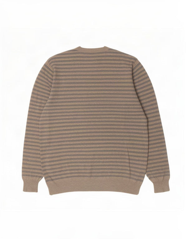 Marks & Spencer Pull à col en V Blue Harbour pour hommes, grandes rayures beiges