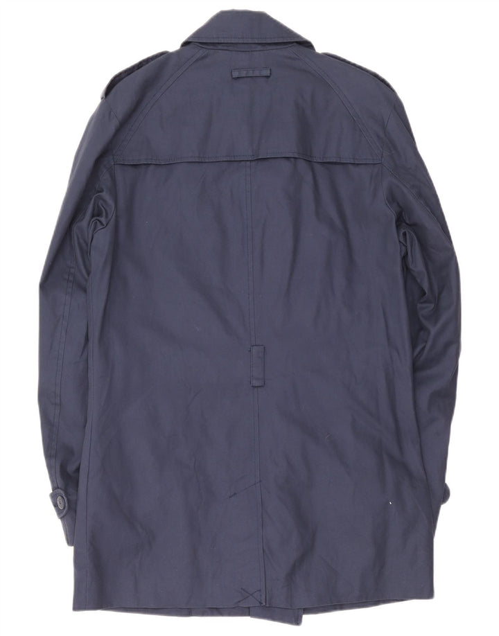 Zara Mens Trench Coat UK 40 Large Bleu Marine Coton