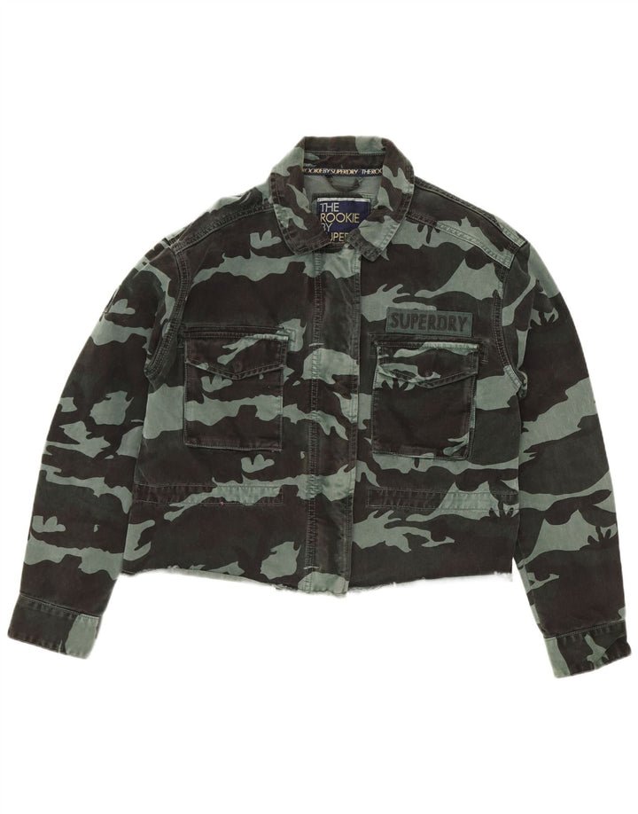 Superdry Veste en jean crop pour femme UK 12 Coton camouflage vert moyen