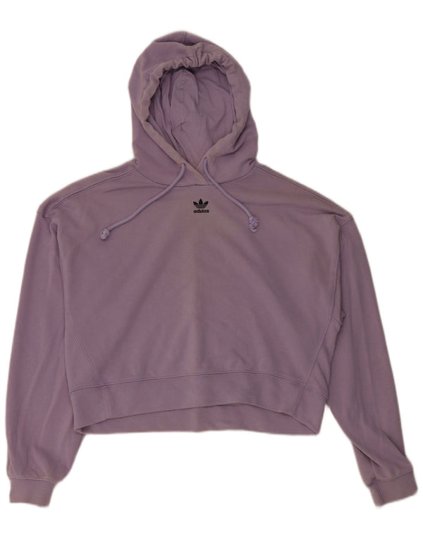 Adidas Pull à capuche court coupe ample pour femme UK 12 en coton violet moyen