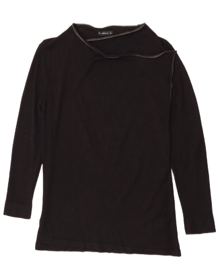 Zara Femme Top Manches Longues UK 14 Large Noir Viscose