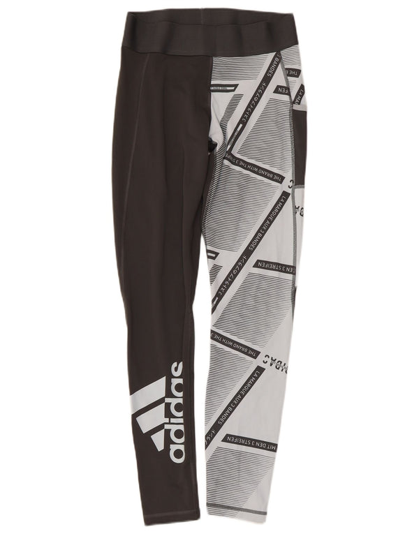 ADIDAS Leggings à trois bandes pour femmes UK 8/10 Petit noir géométrique