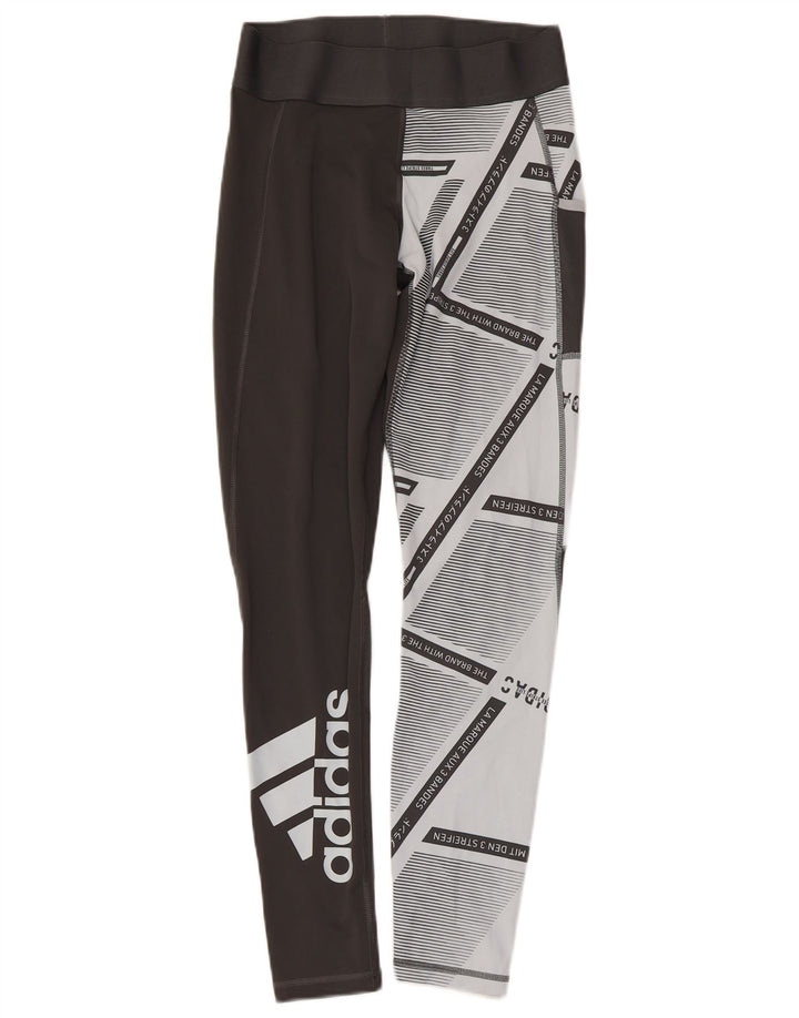 ADIDAS Leggings à trois bandes pour femmes UK 8/10 Petit noir géométrique