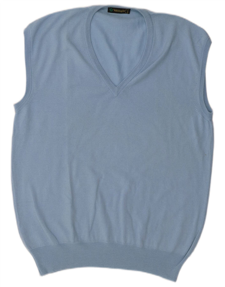 vintage Mens Vest Tank Top XL Bleu Laine Vierge