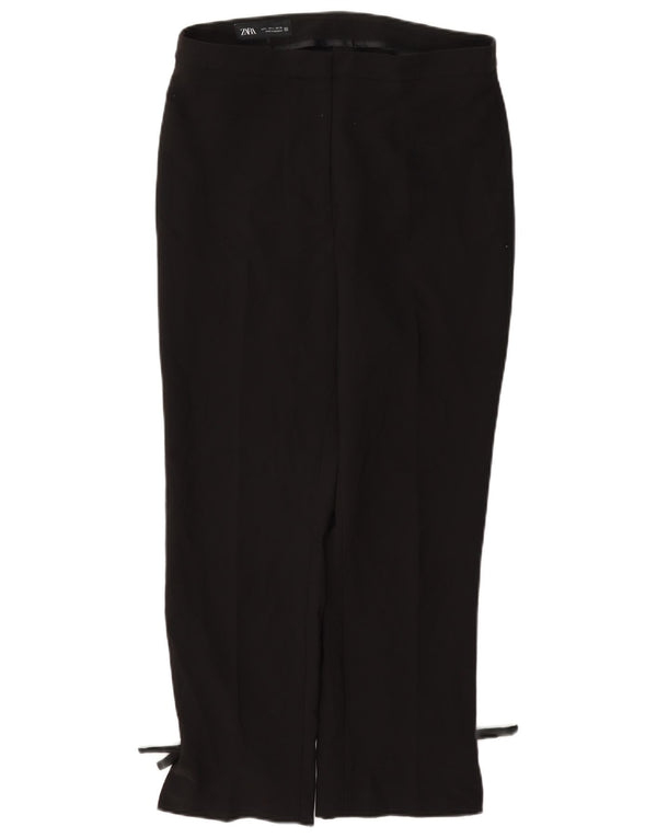 Pantalon décontracté droit femme Zara Large W30 L27 Noir Polyester