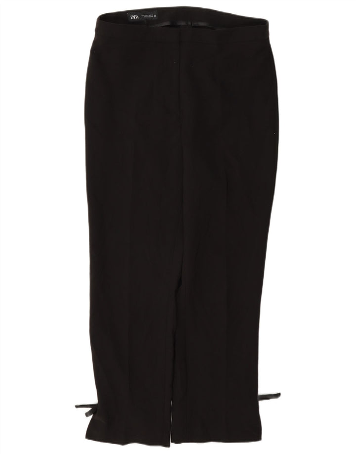 Pantalon décontracté droit femme Zara Large W30 L27 Noir Polyester