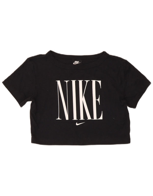 Nike T-shirt court à manches courtes pour femme UK 12 en coton noir moyen