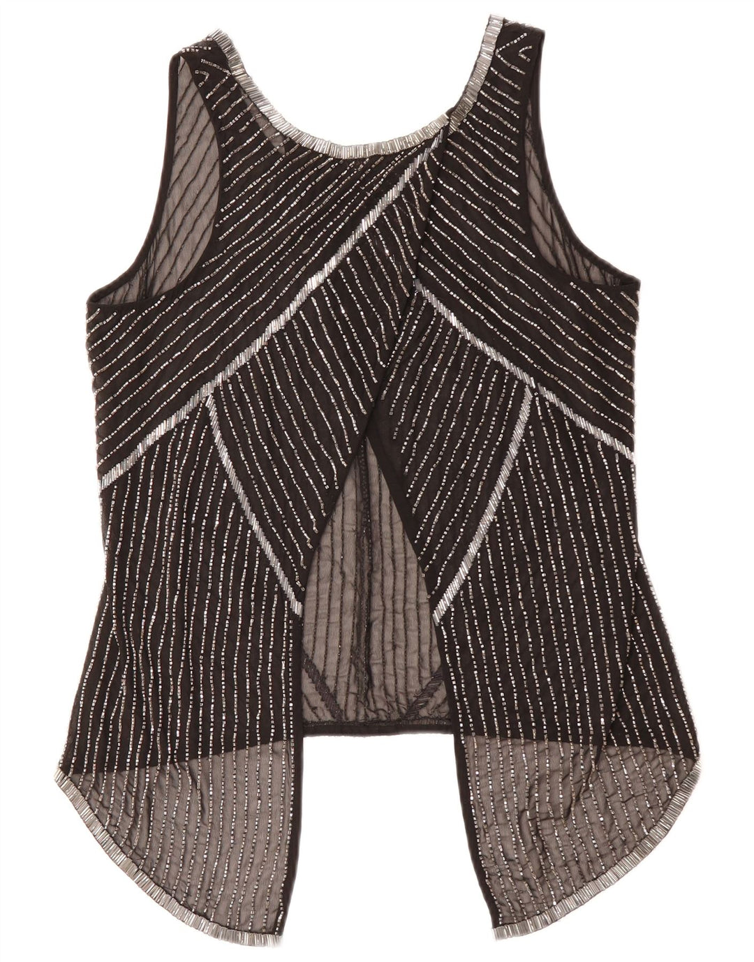 BIBA Haut transparent sans manches pour femme UK 10 Petit polyester rayé noir