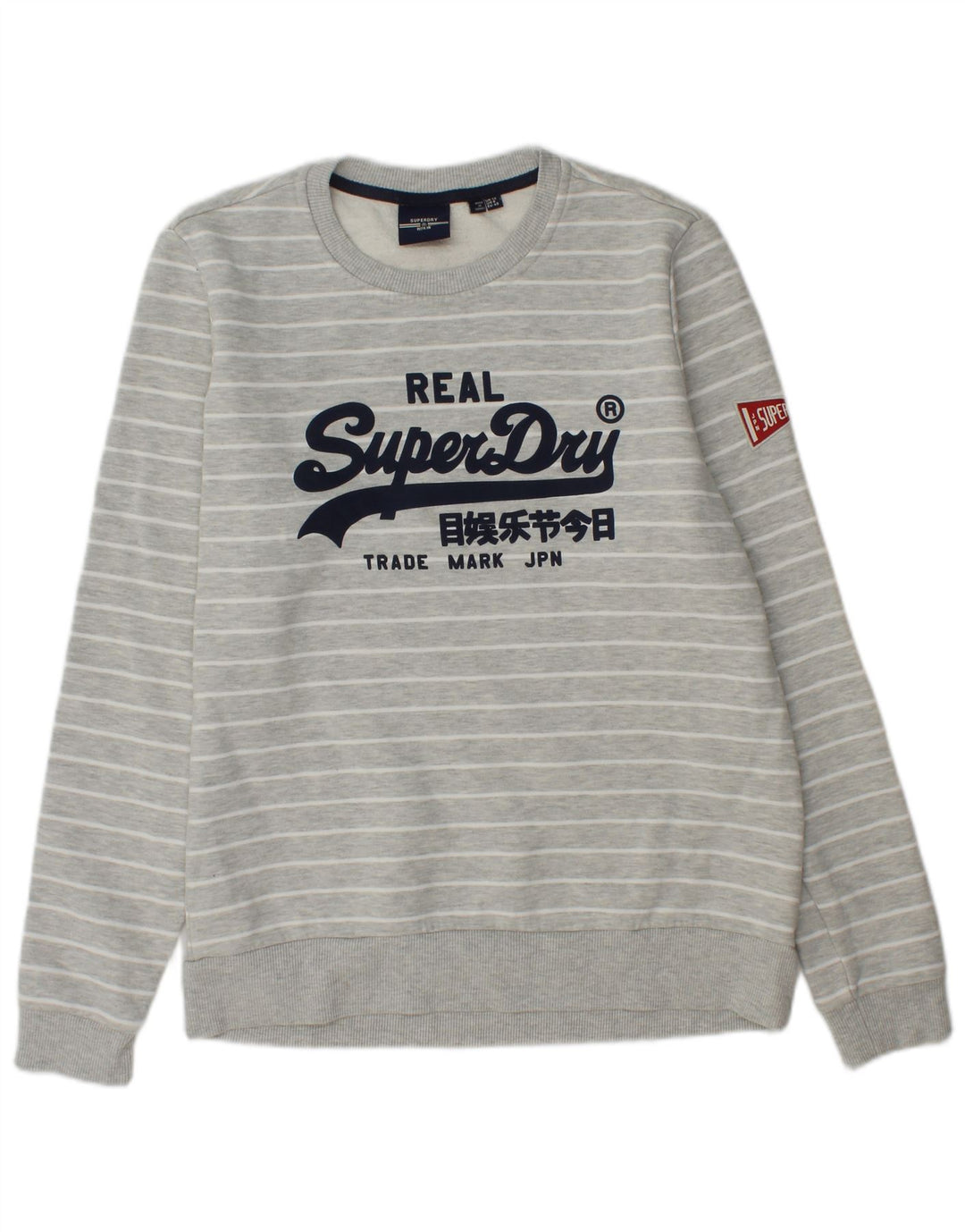 Superdry Sweat-shirt graphique pour femme UK 12 Coton rayé gris moyen