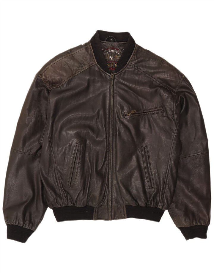 C.Comberti Veste en Cuir Bomber Homme IT 50 Grand Cuir Noir