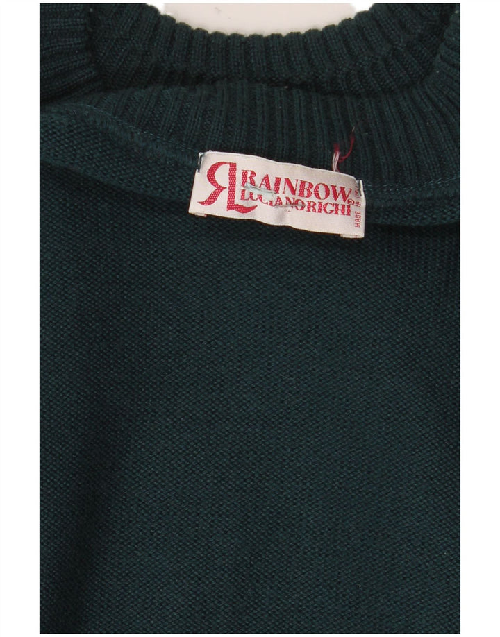 vintage Mens Abstract Pattern Crew Neck Jumper Pull Grand Vert Rétro