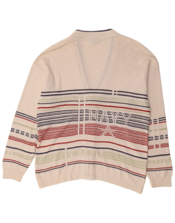 Demiro Pull Cardigan Homme IT 50 Coton Rayé Blanc Moyen