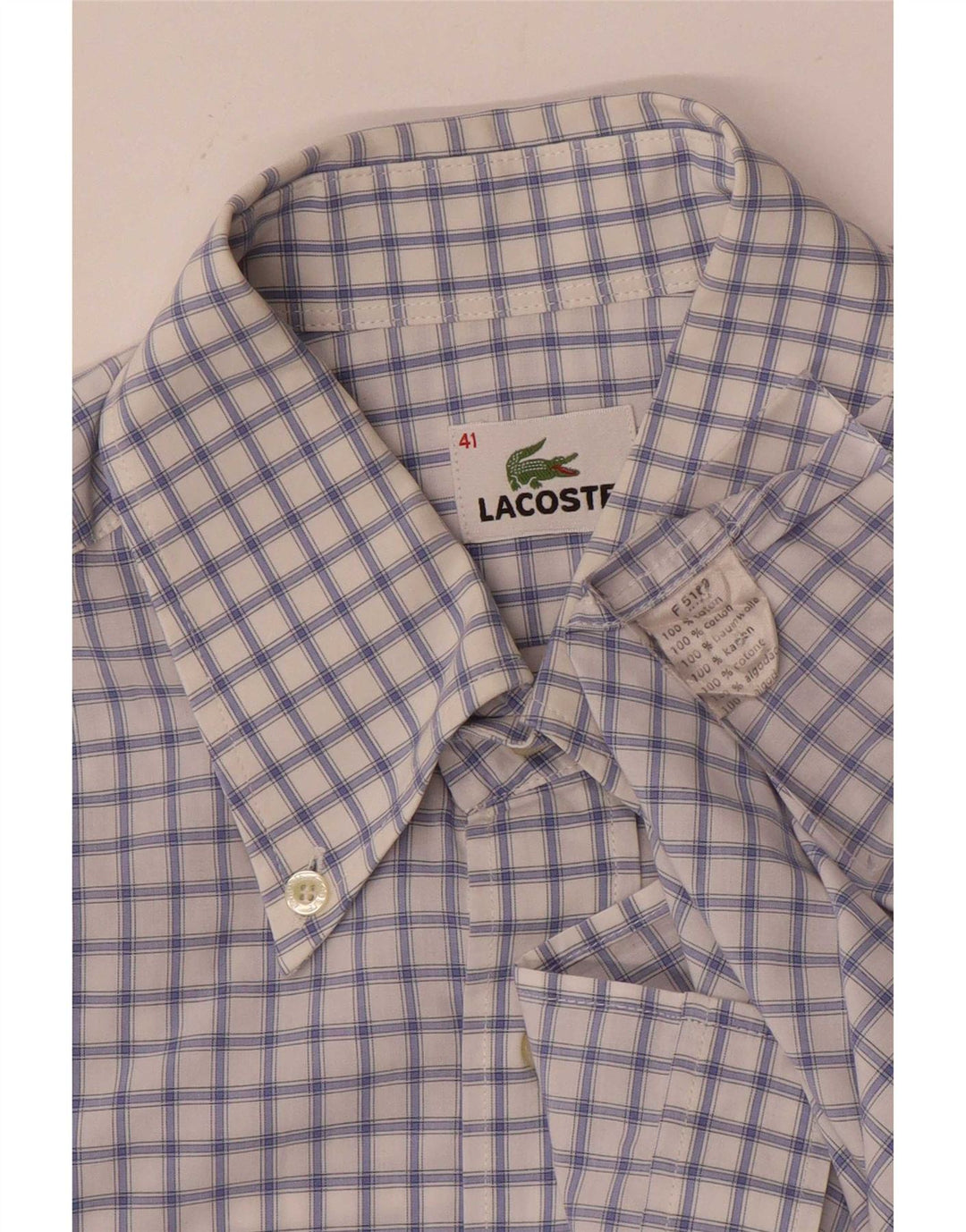Lacoste Chemise Homme Taille 41 Grand Coton à Carreaux Bleu