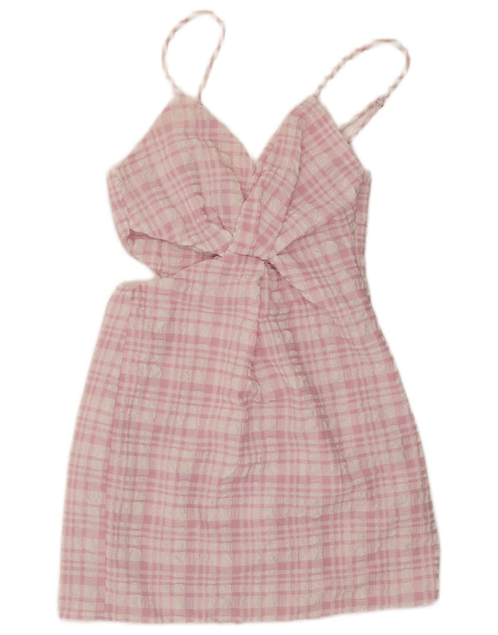 Zara Robe d'été découpée pour femme UK 8 Petit carreaux roses
